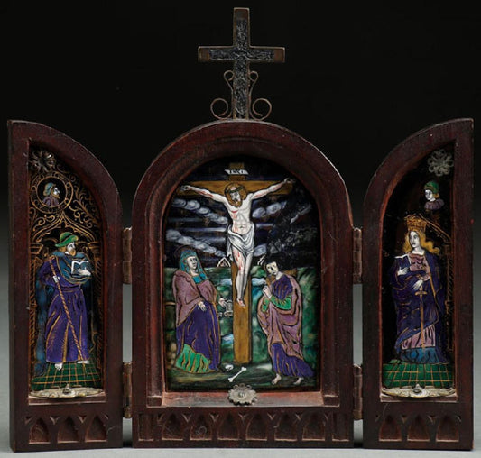 A LIMOGES ENAMEL TRIPTYCH, 19TH CENTURY