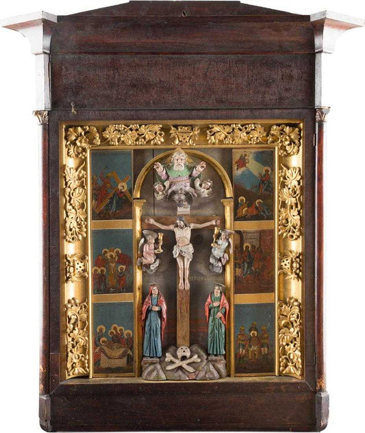 A MONUMENTAL ICON SHOWING THE PASSION AND THE CRUCIFIXION OF CHRIST