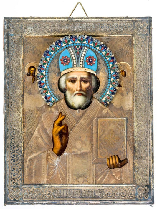St. Nicholas, handmade Russian icon. 20th Century.