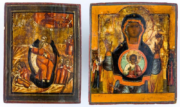 Two Russian icons of St. Prophet Elijah and Mother of Sign. 19th Century.