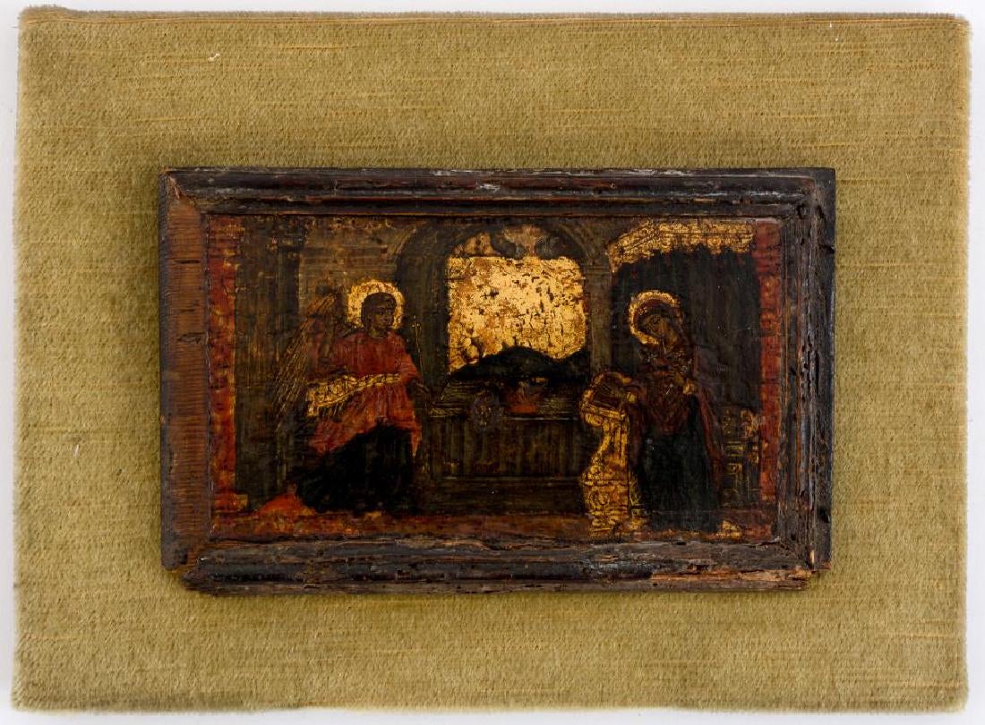 Annunciation, handmade Greek icon, 18th Century.