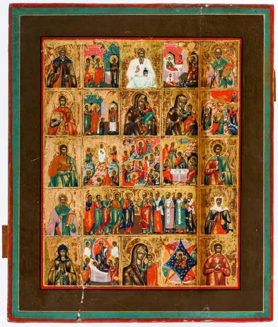 Feastdays, Saints and Mother of God, Russian icon, 19th Century.