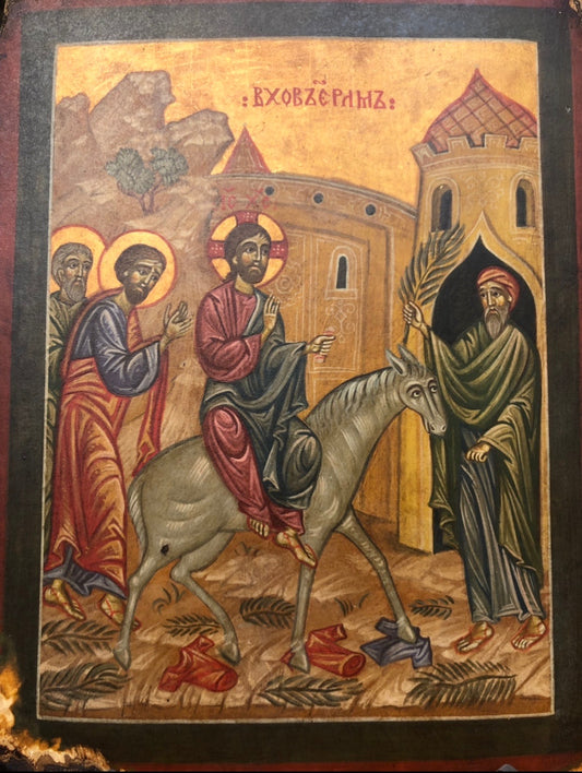 Palm Sunday, handmade Russian icon, 19th Century.