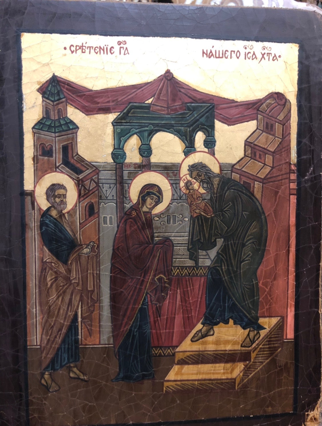 The Baptism, handmade Russian icon, 19th Century.