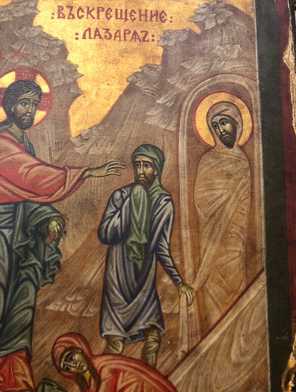 The Resurrection of Lazarus, handmade Russian icon, 19th Century.