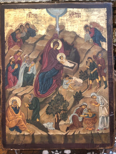 The Nativity, handmade Russian icon, 18th Century.