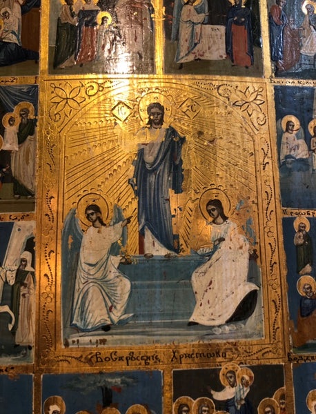 The Great Twelve Feasts of Christ, handmade Russian icon. Early 19th Century.