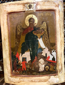 St. John The Baptist icon with scenes of his life, handmade Russian icon, Moscow. Early 18th Century.
