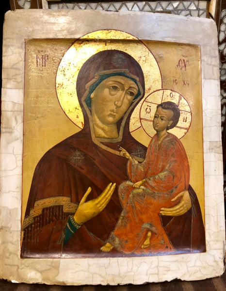The Tikhvin Mother of God, handmade Russian icon, Moscow. 19th Century.