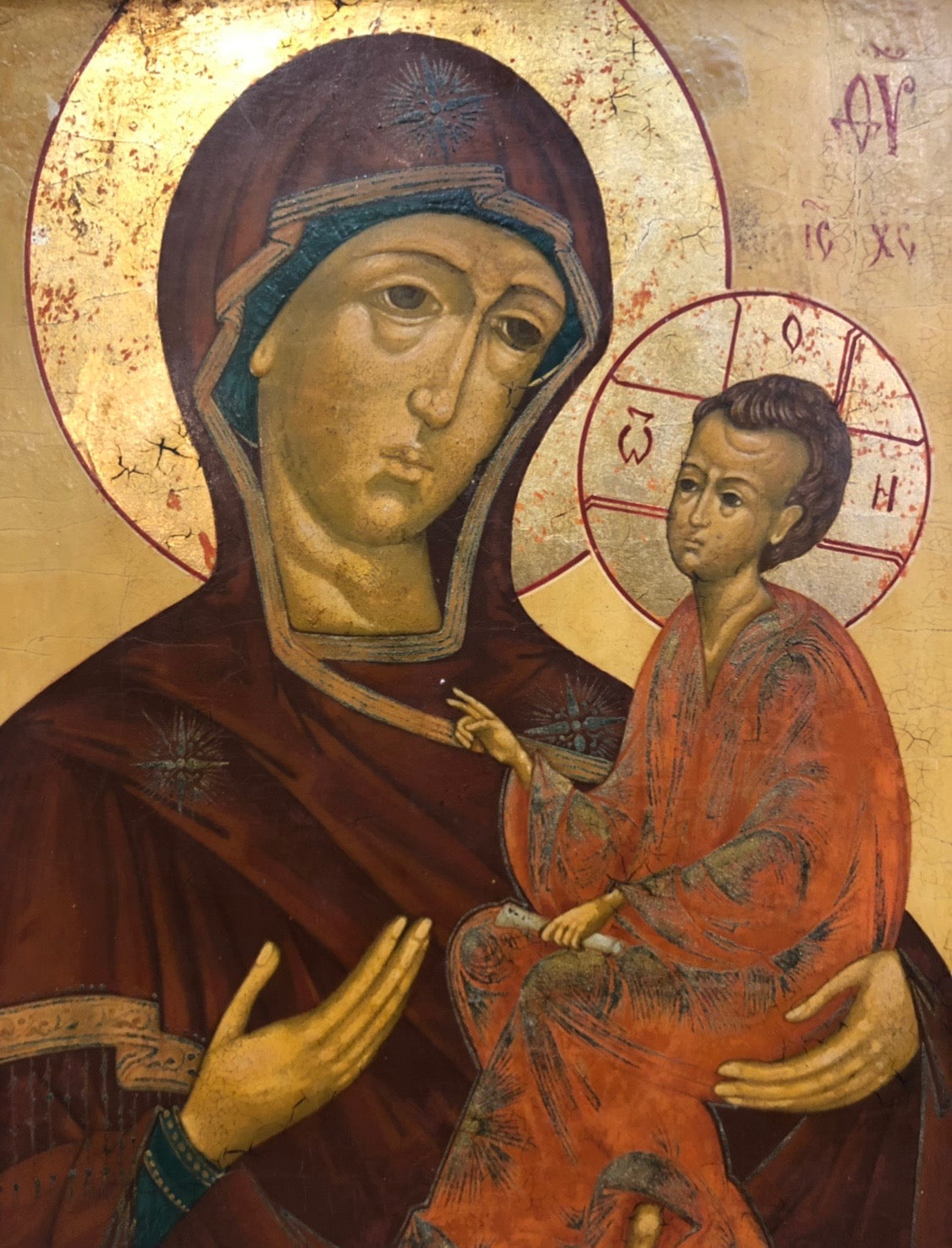 The Tikhvin Mother of God, handmade Russian icon, Moscow. 19th Century.
