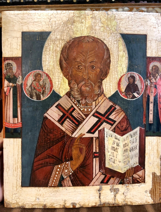 St. Nicholas, handmade Russian icon, Moscow. Late 17th and early 18th Century.