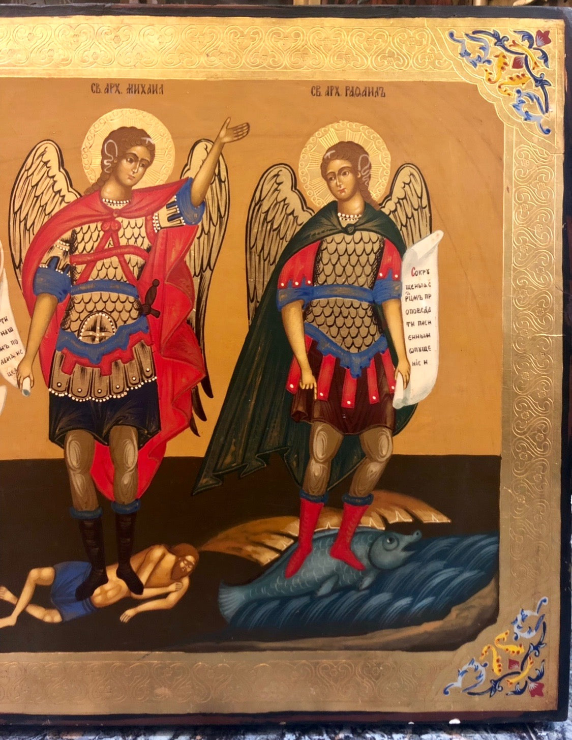 The Three archangels, handmade Russian icon, Moscow school. Late 19th and early 20th Century.