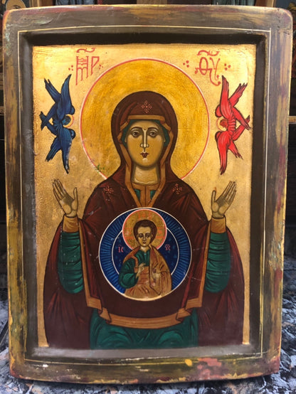 Mother of Sign, handmade Russian icon, Moscow. Late 19th and early 20th Century.