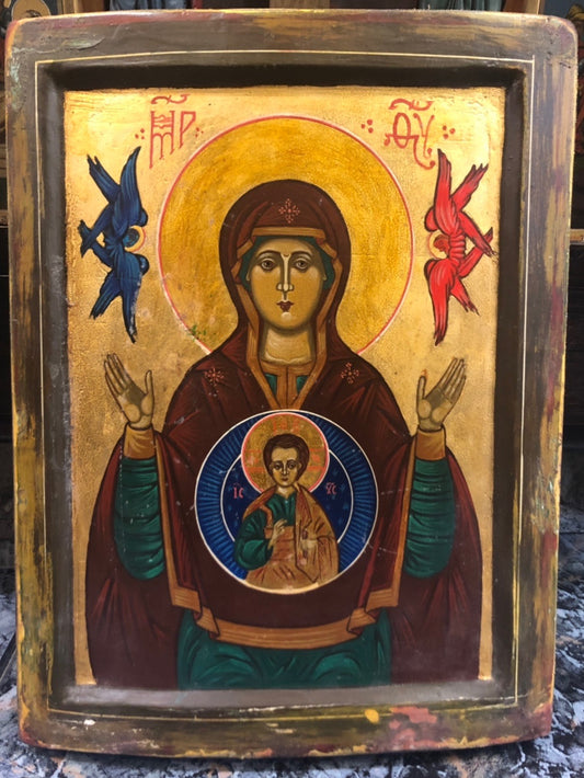 Mother of Sign, handmade Russian icon, Moscow. Late 19th and early 20th Century.