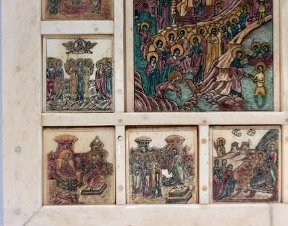 Life of Christ, a very special handmade icon painted on Ivory. Late 19th and Early 20th Century.