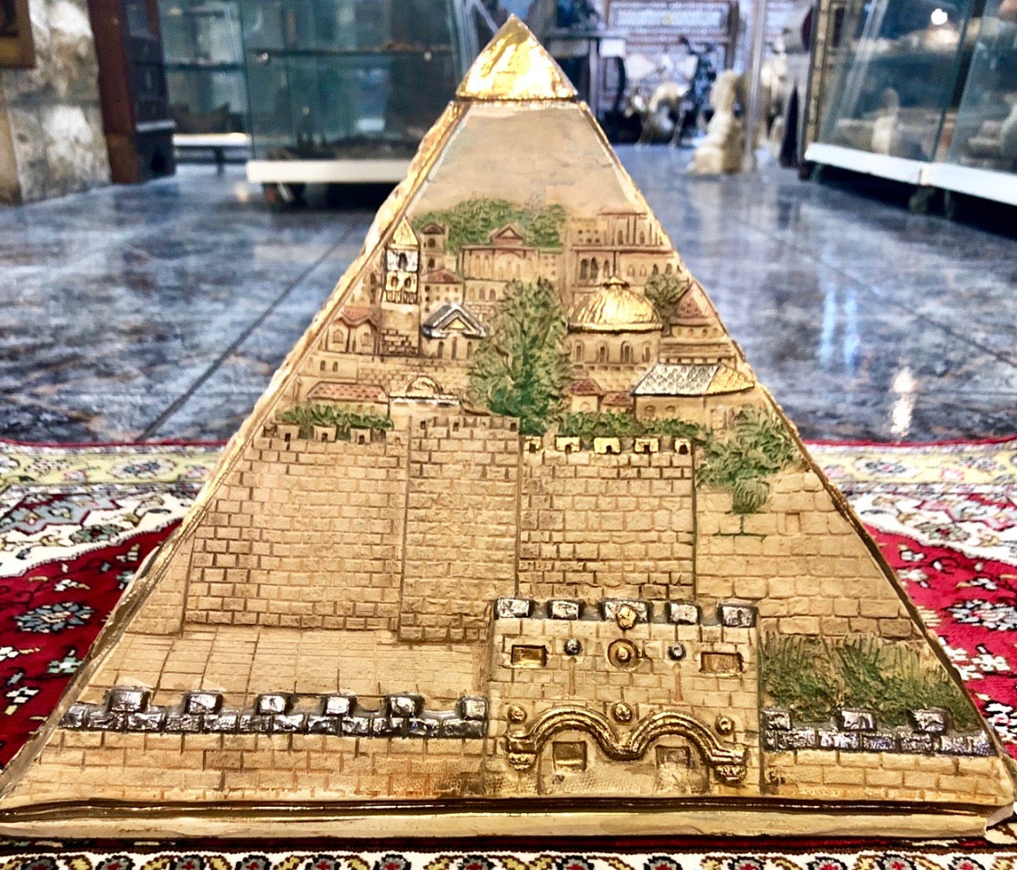 A Pyramid of The Holy City. Made out of Clay, covered with Platinum and Gold of 24 Carat.