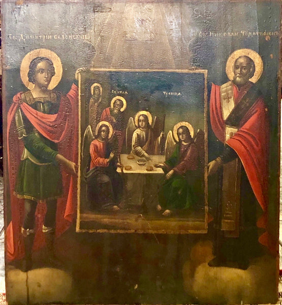 Abraham and Sara's visitation with the three Angels, handmade Russian icon , Moscow.