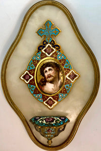 Christ echo homo with The Crown of thorn, hand-painted on porcelain. Late 19th and early 20th Century.