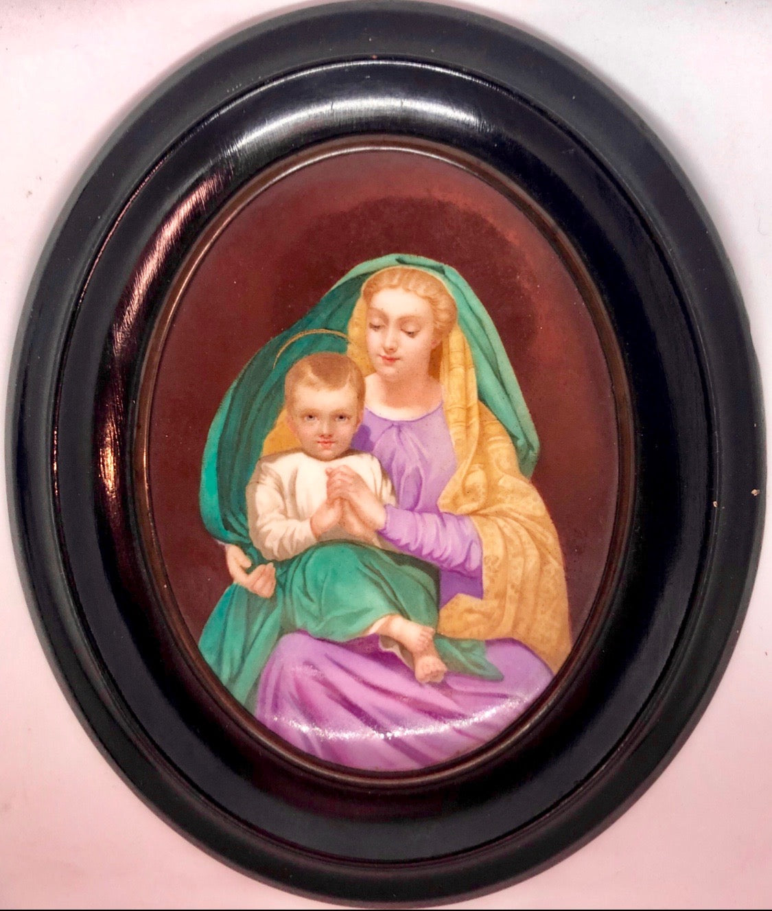 Mother and Child, hand-painted on porcelain. Middle 19th Century.