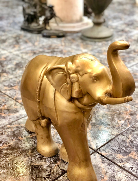 A Golden Elephant, handmade Bronze Statue. Late 19th Century.