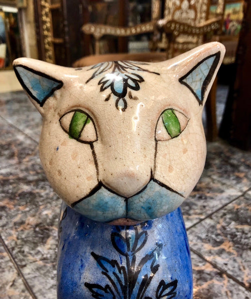 A Colorful Cat, handmade Ceramic statue. 20th Century.