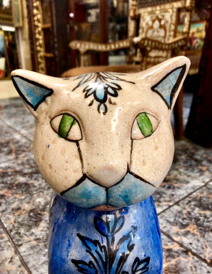 A Colorful Cat, handmade Ceramic statue. 20th Century.