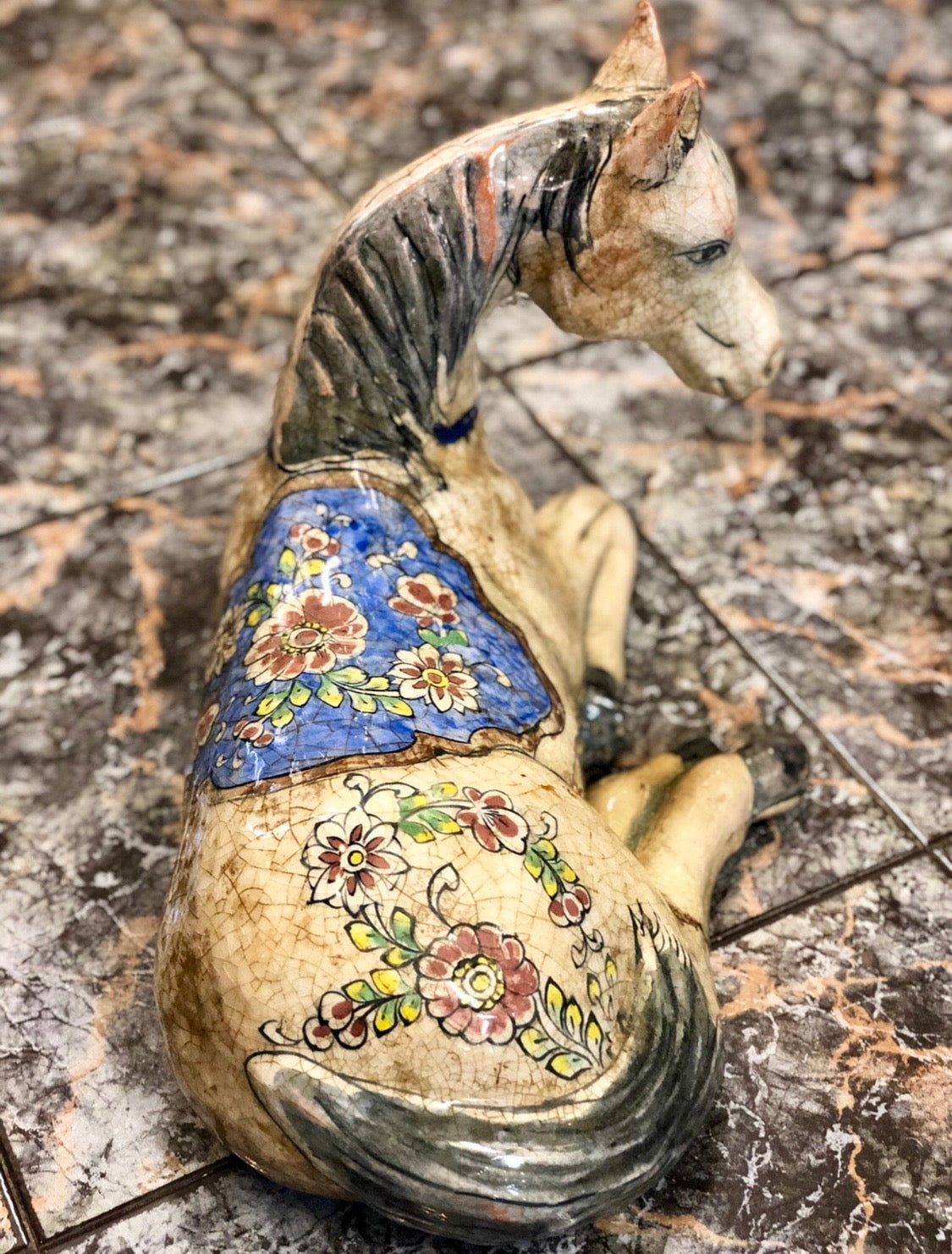 A Colorful Horse, handmade Ceramic statue. 20th Century.