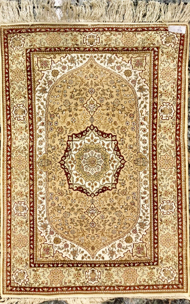 Persian Qom handmade silk on silk carpet.