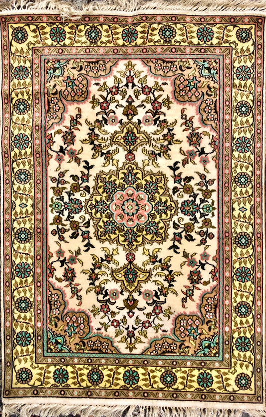 Persian Qom handmade silk on silk carpet.