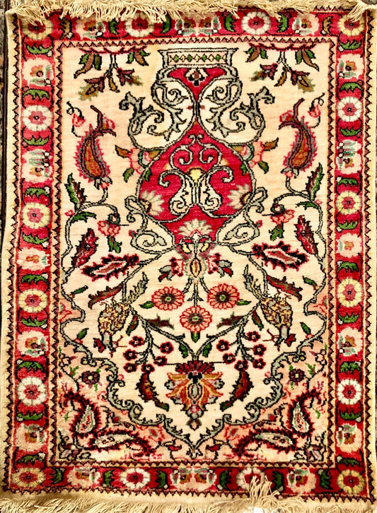 Persian Qom handmade silk on silk carpet.