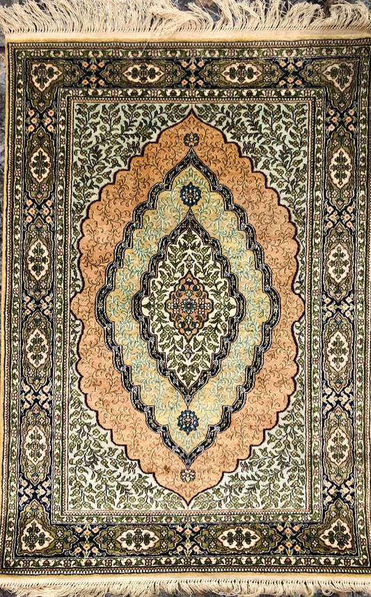 Persian Qom handmade silk on silk carpet.