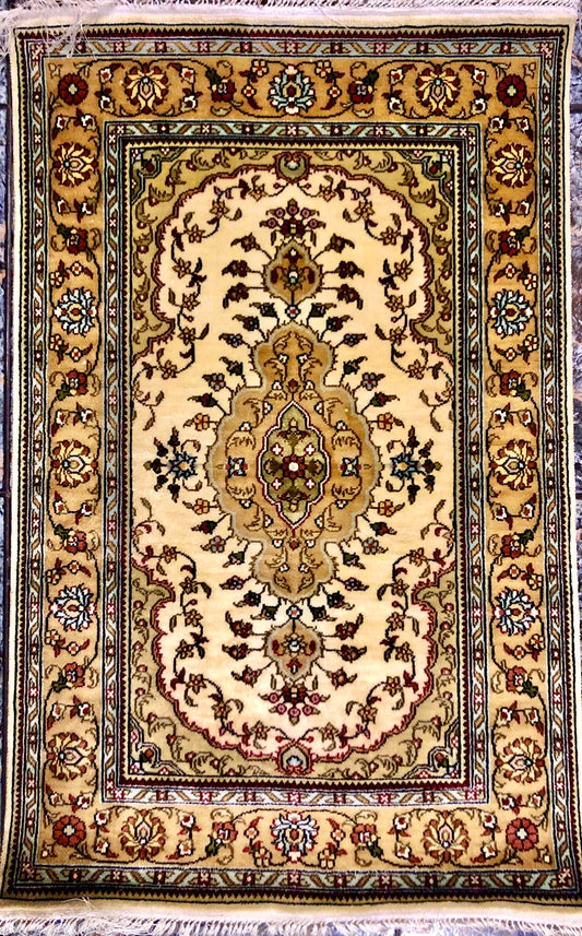 Persian Qom handmade silk on silk carpet.