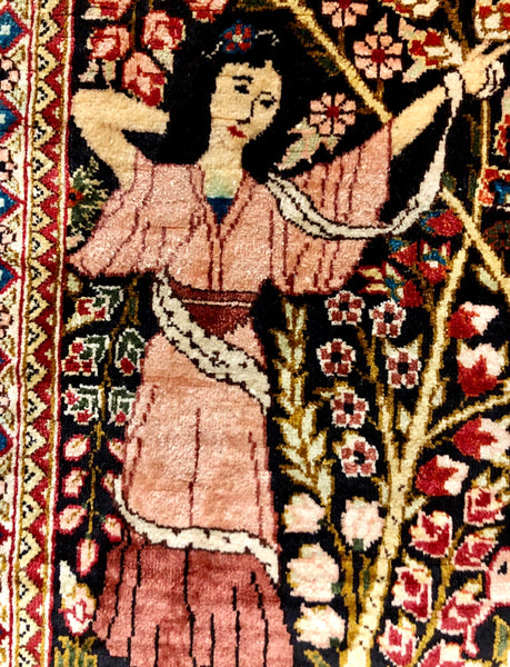 Persian Qom handmade silk on silk special carpet, it displays the story of Adam & Eve.