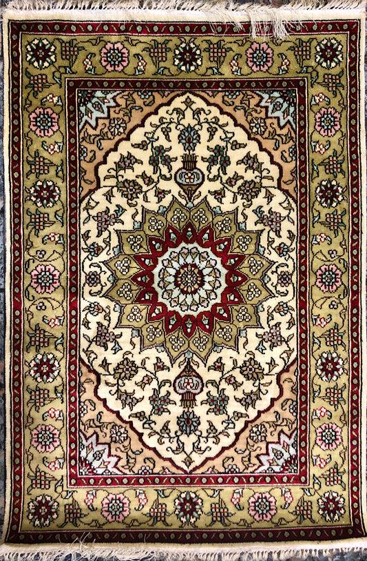 Persian Qom handmade silk on silk carpet.