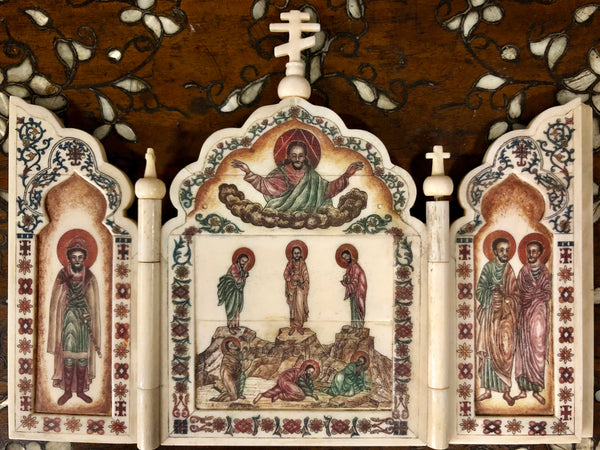 The Transfiguration of Jesus, handmade icon painted on Ivory. Early 19th Century.