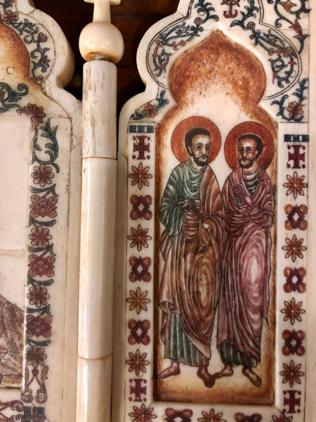 The Transfiguration of Jesus, handmade icon painted on Ivory. Early 19th Century.