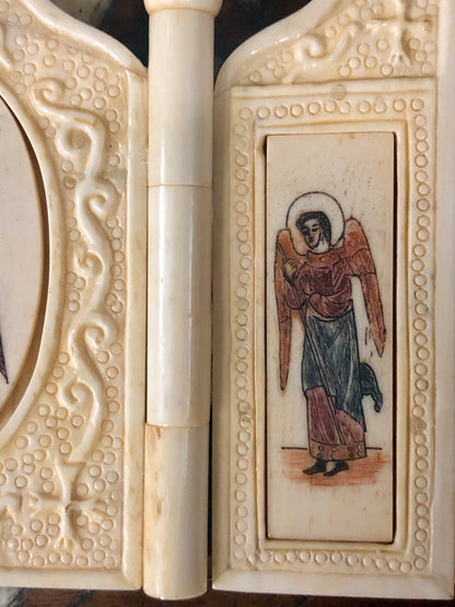 St. Nicholas, handmade icon painted and sculptured on Ivory. Late 19th Century.