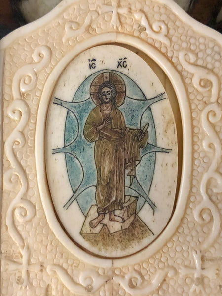 The Resurrection of Jesus Christ, handmade icon painted and sculptured on Ivory. Late 19th Century.
