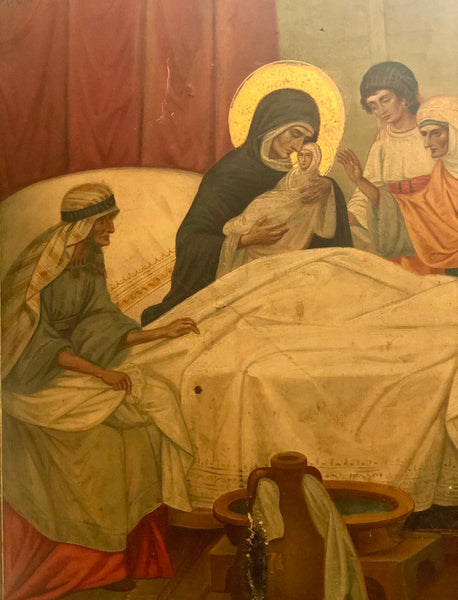 The Birth of Mary, handmade Armenian icon, Jerusalem. Middle 19th Century.