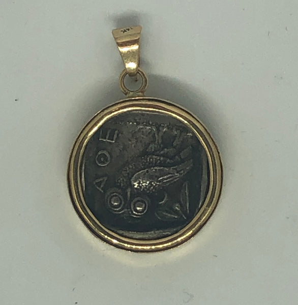 Athena's Greek Coin, a pendant. 14K.