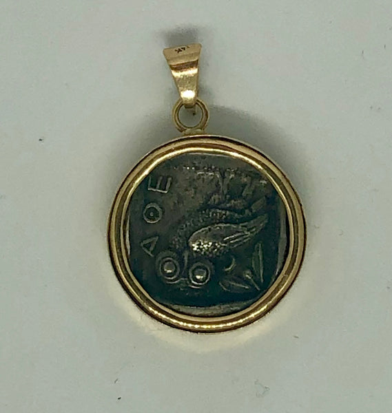 Athena's Greek Coin, a pendant. 14K.