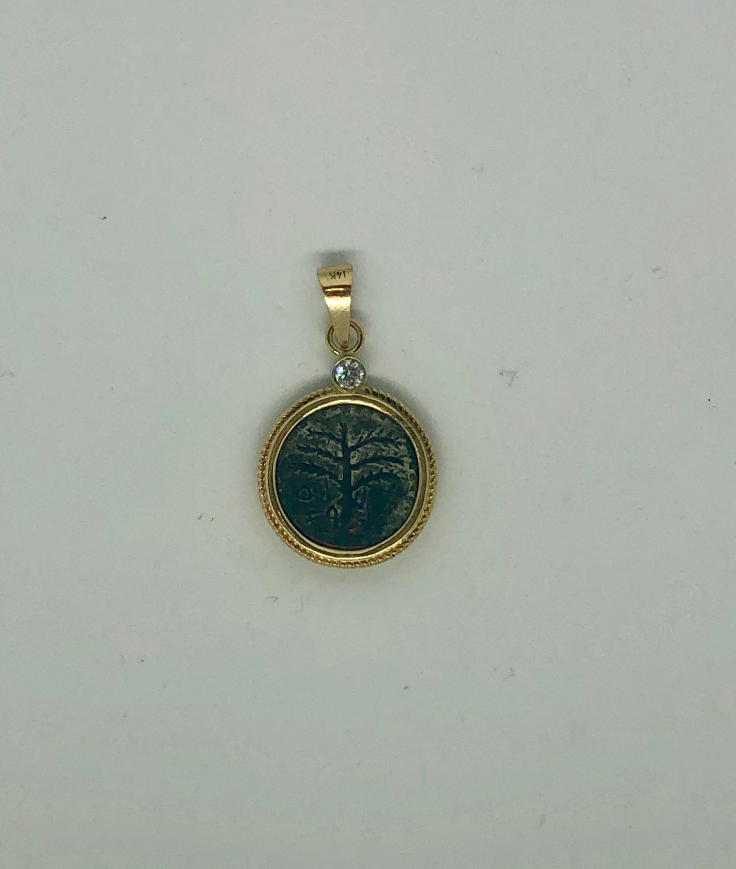 A Pendant of Bar Kochba Palm Tree coins, with a Diamond placed on the top, 14k.