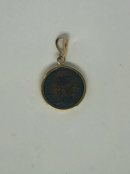 A Roman Bronze Dinar Pendant, 14k. 63 B.C./ 330 A.D.