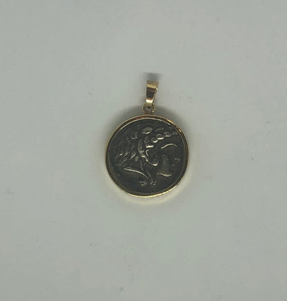 A Pendant of Alexander The Great, the full Drachma, 14k.