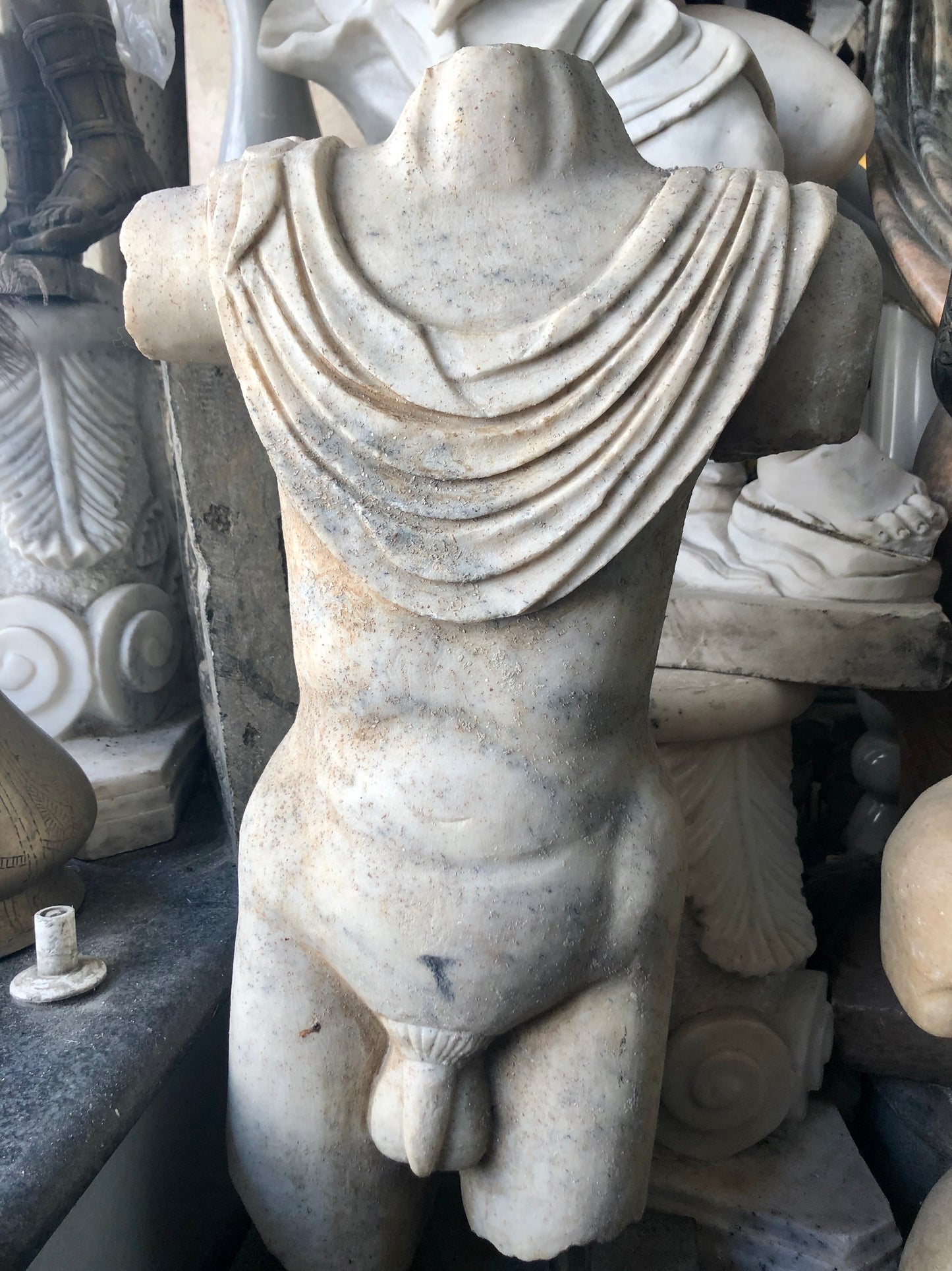 A Boy sitting on tree branch, handmade Marble Statue. 19th Century (1880)