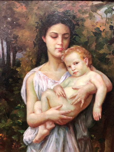A mother of a child, handmade Oil Painting.