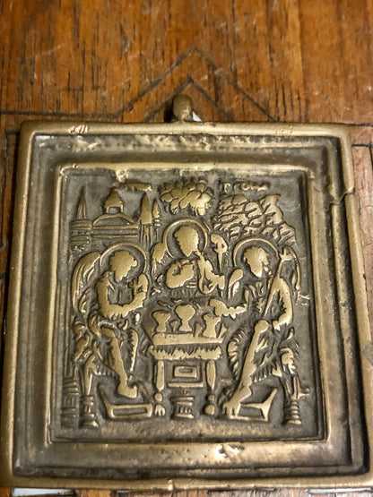 A handmade Bronze Russian icon of The Holy Trinity. 19th Century.