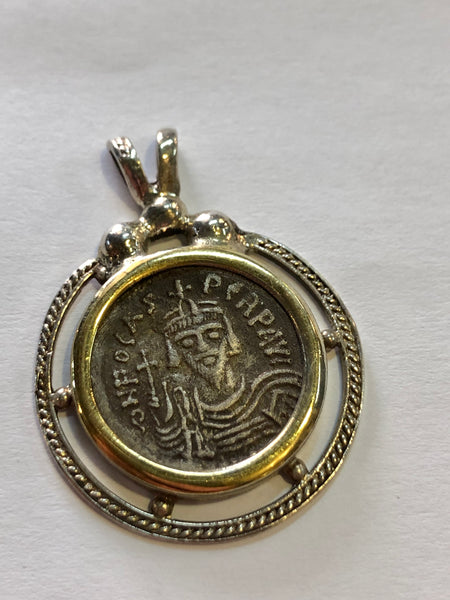 Byzantine Coin, silver pendant 925.