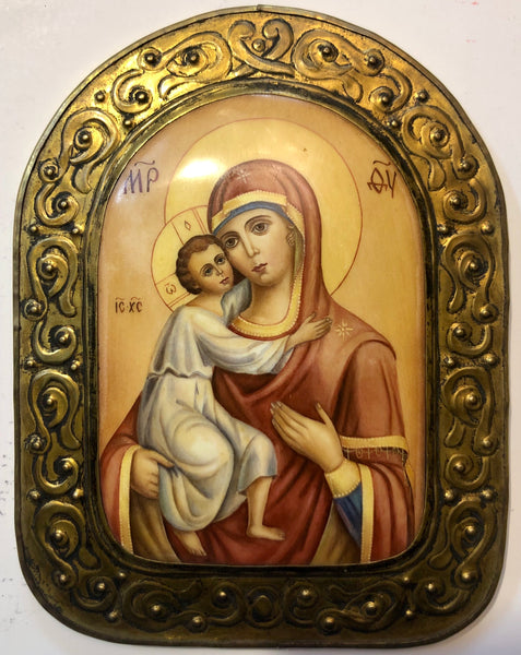 A Russian Silver Enameled icon of The Mother God. 19th Century.