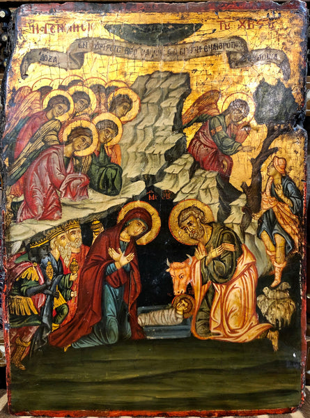 A Handmade Russian Icon of The Nativity 18th Century.